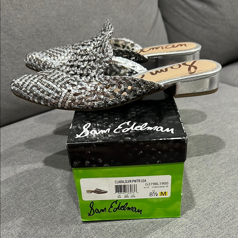 Sam Edelman Woven Silver Mules